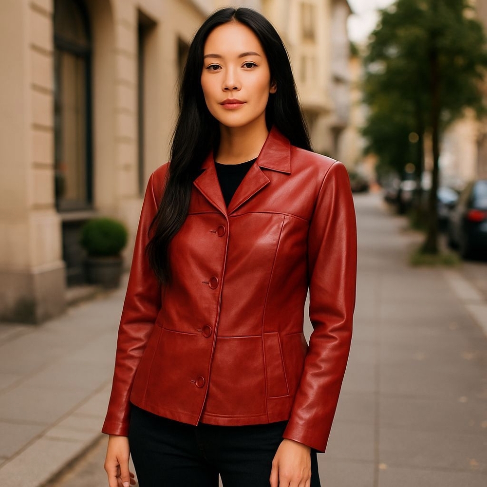 CIRO CITTERIO | Stylish Whimsigoth Red Leather Bodycon Fitted Blazer Jacket | XL